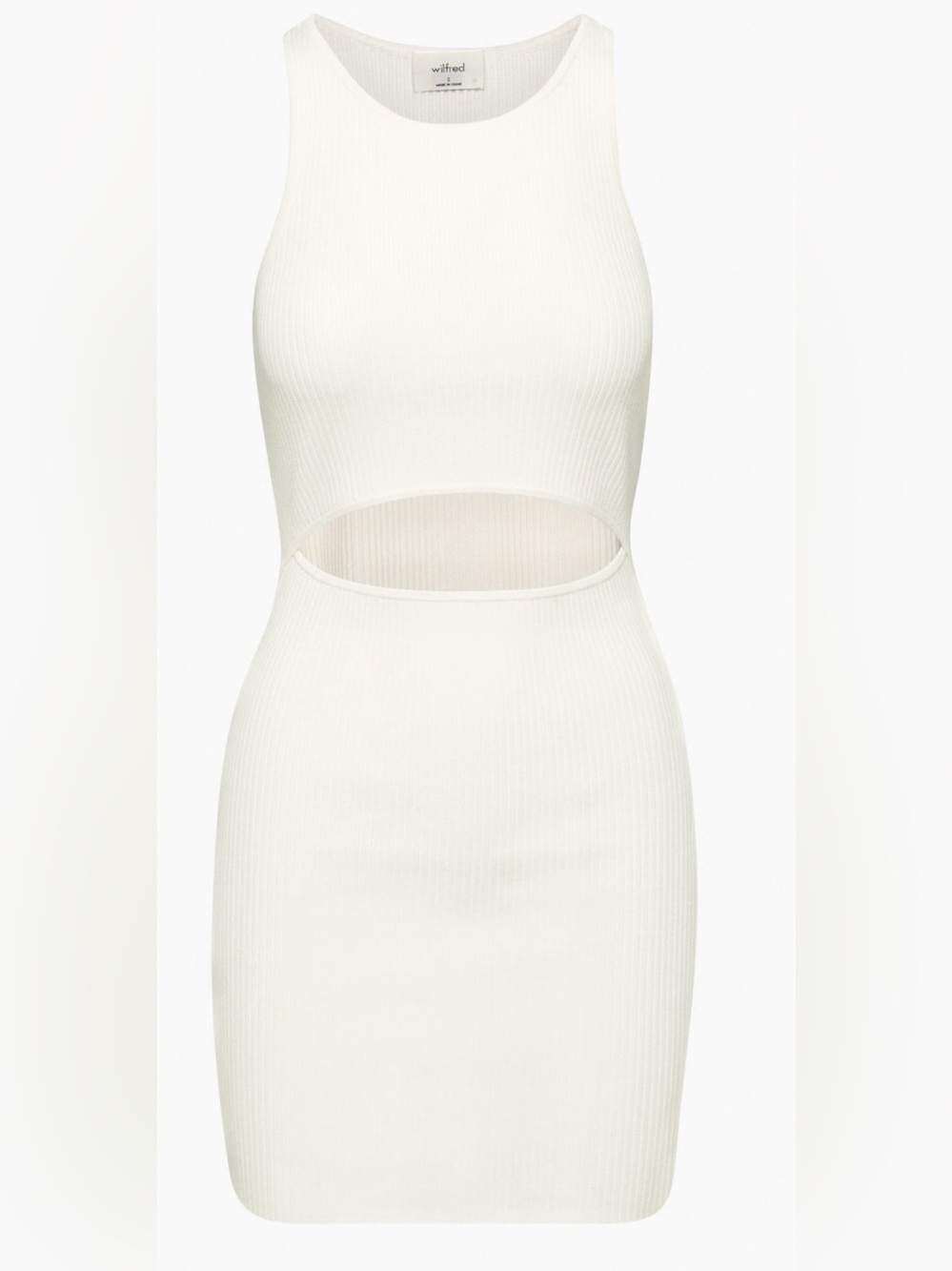 Aritzia Wilfred Cream Ribbed Cut Out Knit Tank Mini Dress Size XS 🤍